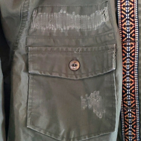 Hippie Rose Olive Hoodie Distressed Boho Jacket Size Medium - Picture 4 of 10